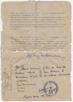 Genehmigung für eine Fahrt von Uelzen nach Dannenberg zum Transport von Landmaschinen (deutsch/englisch) - Personenkonvolut