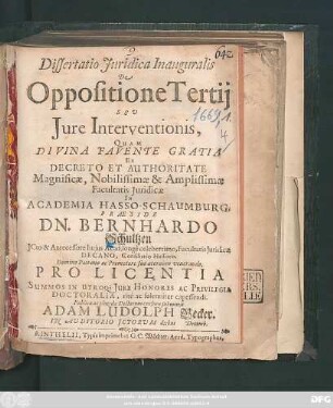 Dissertatio Iuridica Inauguralis De Oppositione Tertii Seu Iure Interventionis