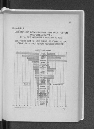 Schaubild 3: Umsatz und Beschäftigte der wichtigsten Industriegruppen in % der gesamten Industrie 1973