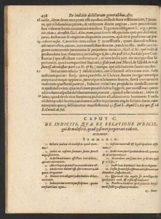 Caput C. De Indiciis, Quae Ex Relatione Iudiciis, qui de maleficio, quod ipsemet perpetrari viderit, oriuntur.