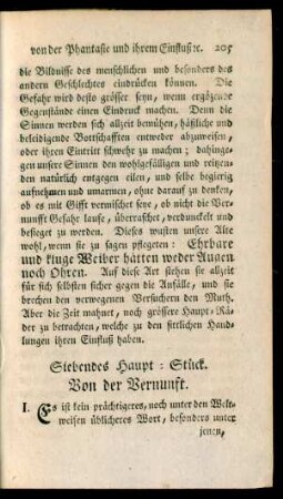 Siebendes Haupt-Stück. Von der Vernunft