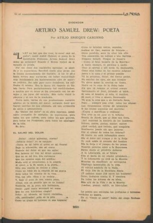 Evocación - Arturo Samuel Drew: Poeta : [prosigue y concluye el estudio de su obra]