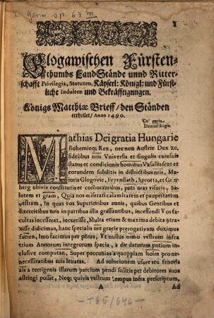 Glogauisches Fürstenthumbs Landes Privilegia