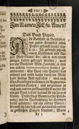 687-698, I. Das Buch Papier - III. Die Zeiger-Scheiben