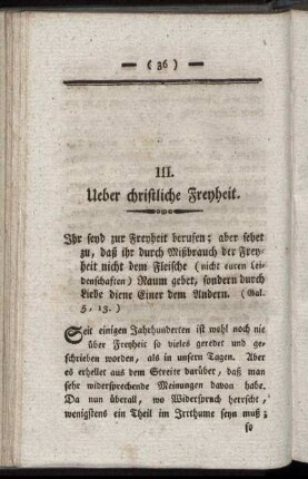 III. Ueber christliche Freyheit.