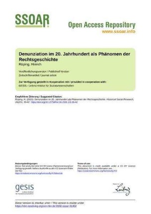 Denunziation im 20. Jahrhundert als Phänomen der Rechtsgeschichte
