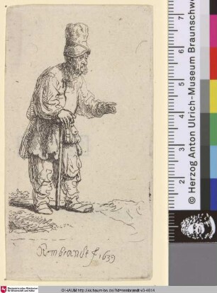 [Ein Bauer mit hoher Mütze und Gehstock; A Peasant in a High Cap, Standing Leaning on a Stick; Juif à grand bonnet]