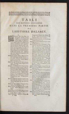 Table Des Matieres Contenues Dans La Premiere Partie De L'Histoire D'Alsace