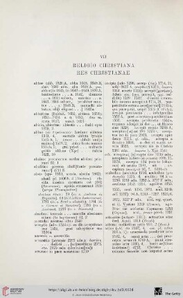 VII. Religio christiana. Res christianae