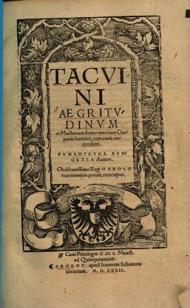 TACVINI AEGRITVDINVM et Morborum ferme omnium Corporis humani, cum curis eorundem