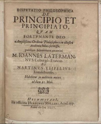 Disputatio Philosophica De Principio Et Principiato