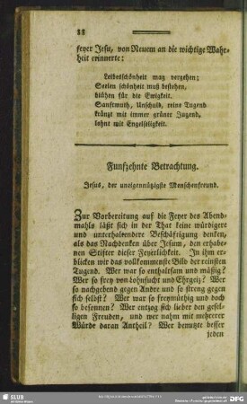 Funfzehnte Betrachtung. Jesus, der uneigennützigste Menschenfreund