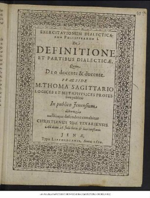 Exercitationum Dialecticarum Philippearum I. De Definitione Et Partibus Dialecticae