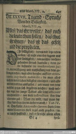 Der XXXVII. Tugend-Spruch, Von der Billigkeit