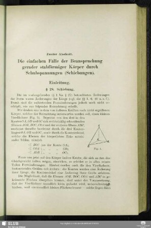 Zweiter Abschnitt. Die einfachen Fälle der Beanspruchung gerader stabförmiger Körper durch Schubspannungen (Schiebungen).