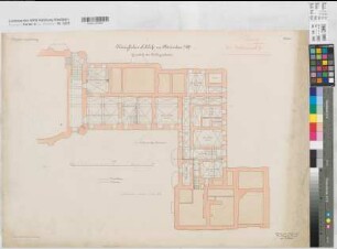 Münster (Münster) Schloß (Oberpräsidialflügel) Inventarienzeichnung Blatt 1 Grundriß Kellergeschoß mit Leitungsanlagen 1901 1 : 100 55 x 78 Lithographie: Bogdan Gisevius, Berlin KSM Nr. 1539,3