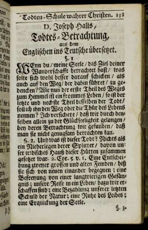 D. Joseph Halls, Todtes-Betrachtung,[...]