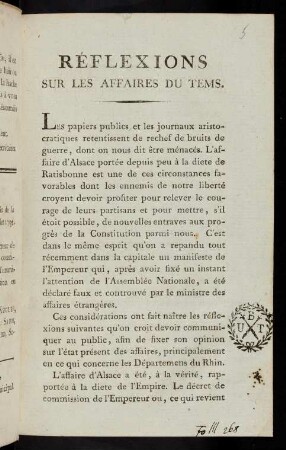 Réflexions Sur Les Affaires Du Tems