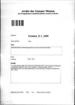 Dienststelle Berlin, Mitarbeitergespräche und Aktennotizen (Mischakte)