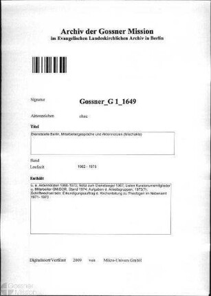 Dienststelle Berlin, Mitarbeitergespräche und Aktennotizen (Mischakte)