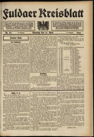 Zweite Ausgabe vom Dienstag, den 15. April 1913.