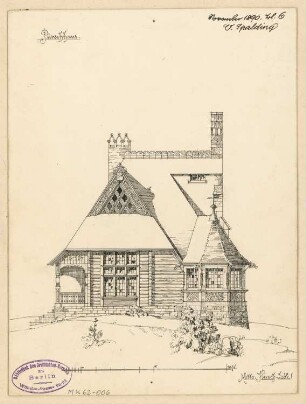 Pirschhaus Monatskonkurrenz November 1890: Aufriss Seitenansicht (Aussichtsfenster); Maßstabsleiste