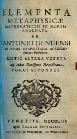 Elementa metaphysicae mathematicum in morem adornata. 2.