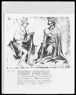 Das Braunschweiger Skizzenbuch — Zwei sitzende Könige mit Herrschaftsinsignien, Folio 19 recto