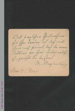 Briefkarte von Malwida von Meysenbug an unbekannt, hs.
