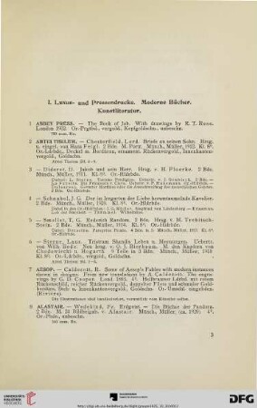 I. Luxus- und Pressendrucke. Moderne Bücher. Kunstliteratur (Nr. 1-1045)