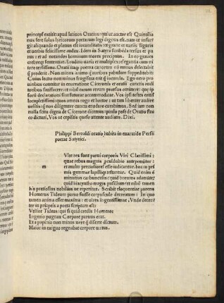 Philippi Beroaldi oratio habita in enarratione Persii poete Satyrici.