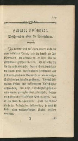 Zehnter Abschnitt. Beschwerden über die Freymäurer.
