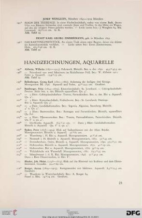 Handzeichnungen, Aquarelle (Nr. 197-282)