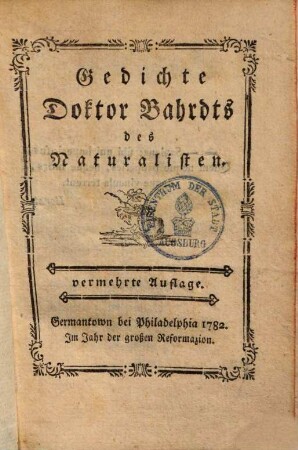 Gedichte Doktor Bahrdts des Naturalisten