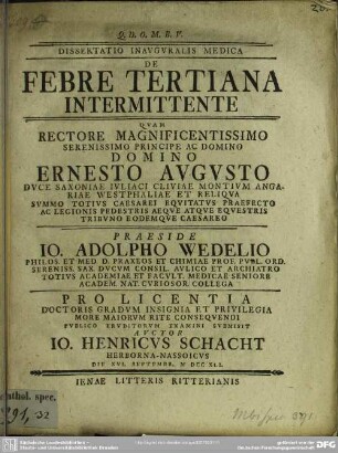 Dissertatio Inauguralis Medica De Febre Tertiana Intermittente