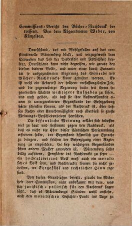 Die Debatten über den Büchernachdruck, welche in der Würtembergischen Kammer der Abgeordneten statt fanden : Aus der officiellen Actensammlung abgedruckt