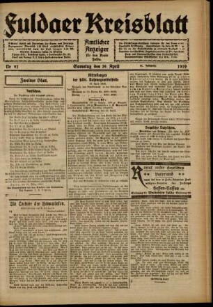 Zweite Ausgabe vom Samstag, den 19. April 1919.