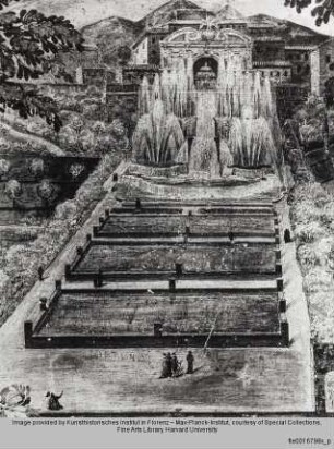 Fresko mit Ansicht der Fischbecken und dem Neptunbrunnen