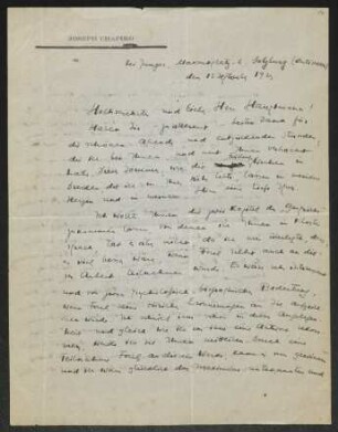 Brief von Joseph Chapiro an Gerhart Hauptmann