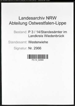 Sterberegister Standesamt Westerwiehe