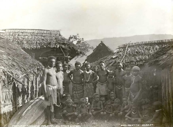 "Men and children of Adegege, artificial island off Nore fou, Malaita"