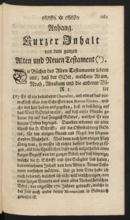 Kurzer Inhalt von dem ganzen Alten und Neuen Testament (*).