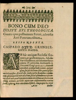 Disputatio XVI. Theologica, ... Respondente, Casparo Hinn/ Grunbergensi Hasso.