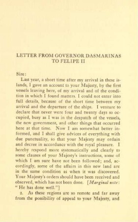 Letter from Governor Dasmarinas to Felipe II