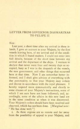 Letter from Governor Dasmarinas to Felipe II