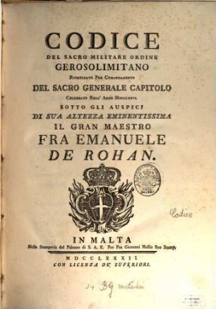 Codice del sacro militare Ordine Gerosolimitano