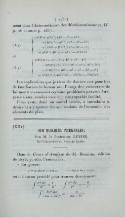 Sur quelques intégrales.