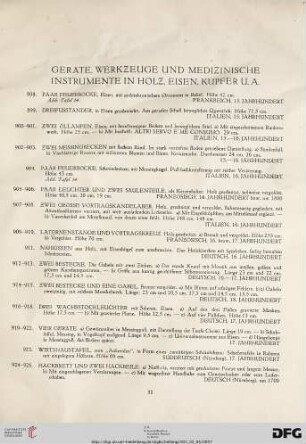 Geräte, Werkzeuge und Medizinische Instrumente in Holz, Eisen, Kupfer (Nr. 898-1002)