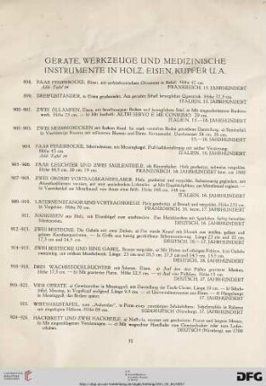 Geräte, Werkzeuge und Medizinische Instrumente in Holz, Eisen, Kupfer (Nr. 898-1002)