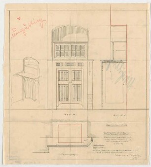 Thiersch, Friedrich von; München, Romanstr. 13; Villa von Hösslin - Kaminverkleidung im Schlafzimmer 1. OG (Grundriss, Ansicht, Schnitt, Perspektive)